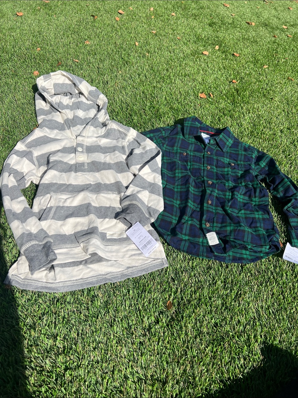 Carter's Gray & White Striped Hoodie with Green & Navy Plaid Button Shirt 4/5T